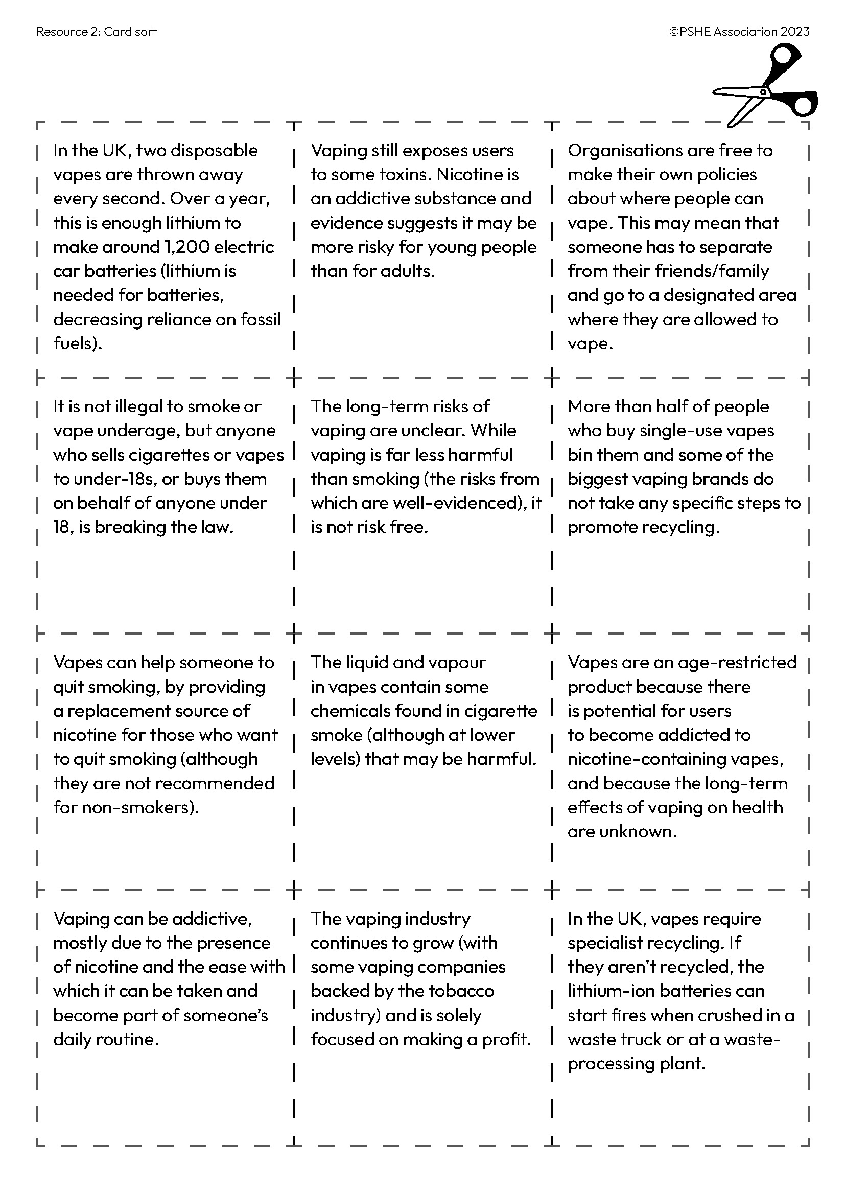 Vaping year 9 lesson pack